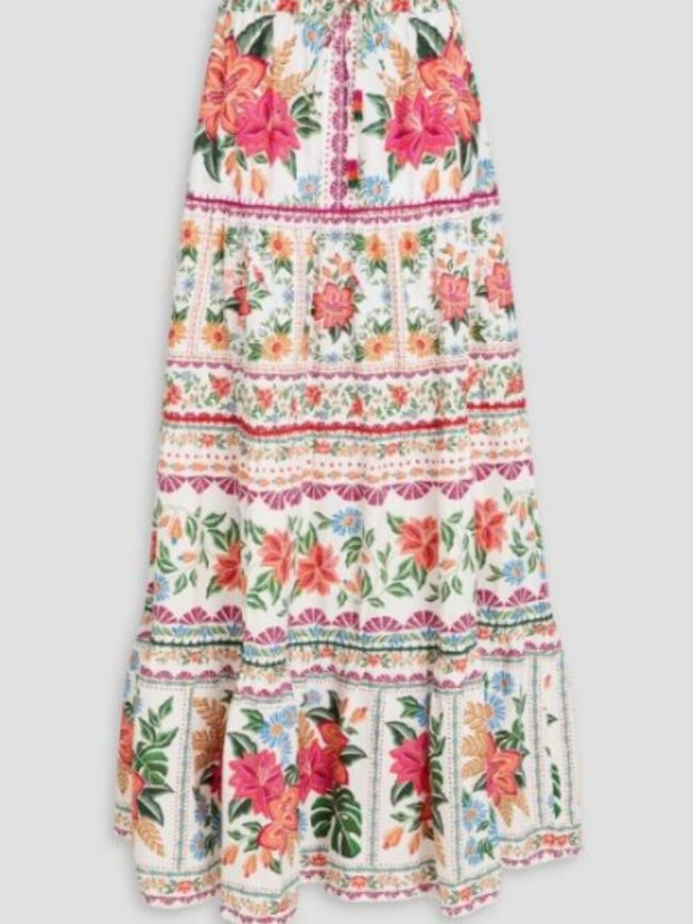 Farm Rio Tiered Floral Cotton Print Maxi Skirt